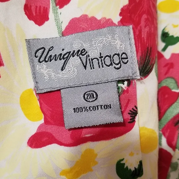 Unique Vintage Red Floral Midi Dress - Picture 6 of 6